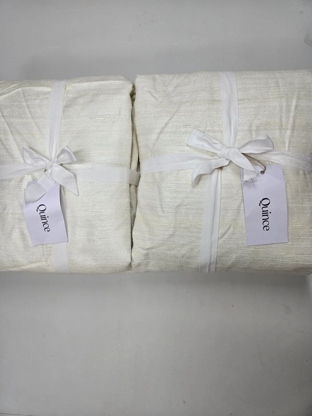 NWT QUINCE Set Of 2 48x96 Raw Silk True Blackout Curtains Ivory 8699